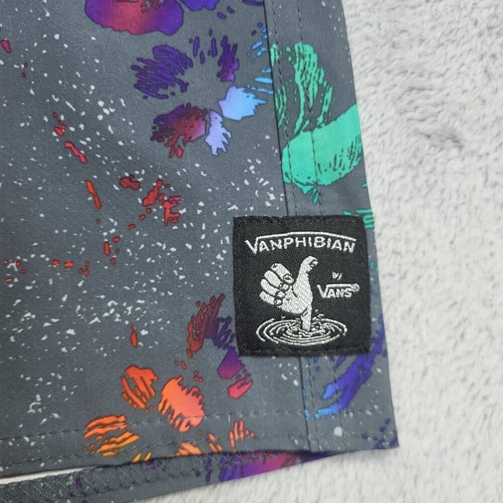 Vans Shorts Mens 30 Gray Floral Vanphibian Hybrid Board Swim Trunks Surf Beach - Picture 10 of 15
